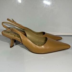Sam Edelman Beige Leather Slingback Kitten Heel Ankle Strap Pointed Toe 8